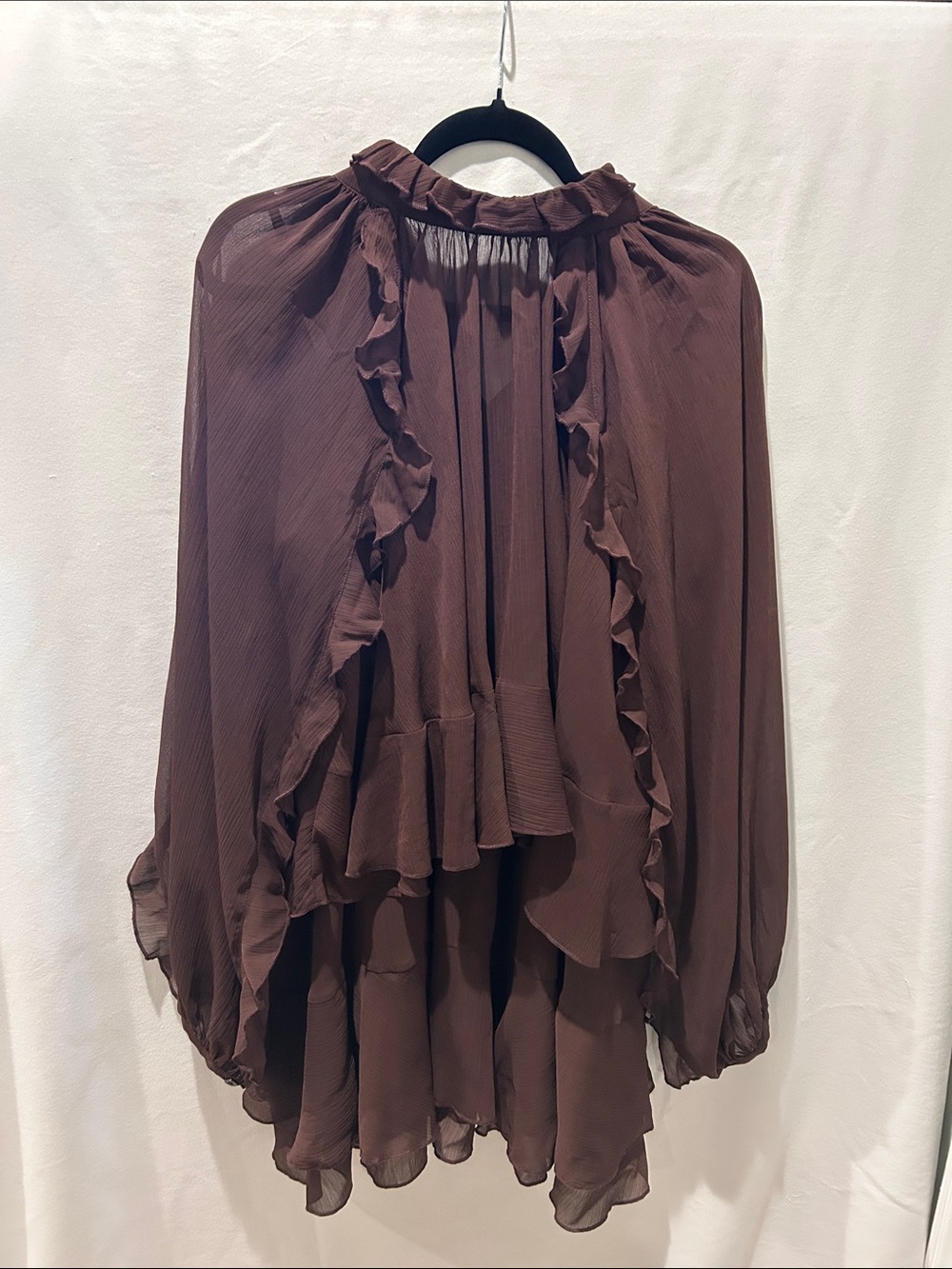 Commense Brown Tiered Ruffle Mini Dress with Liner and Overlay Cape